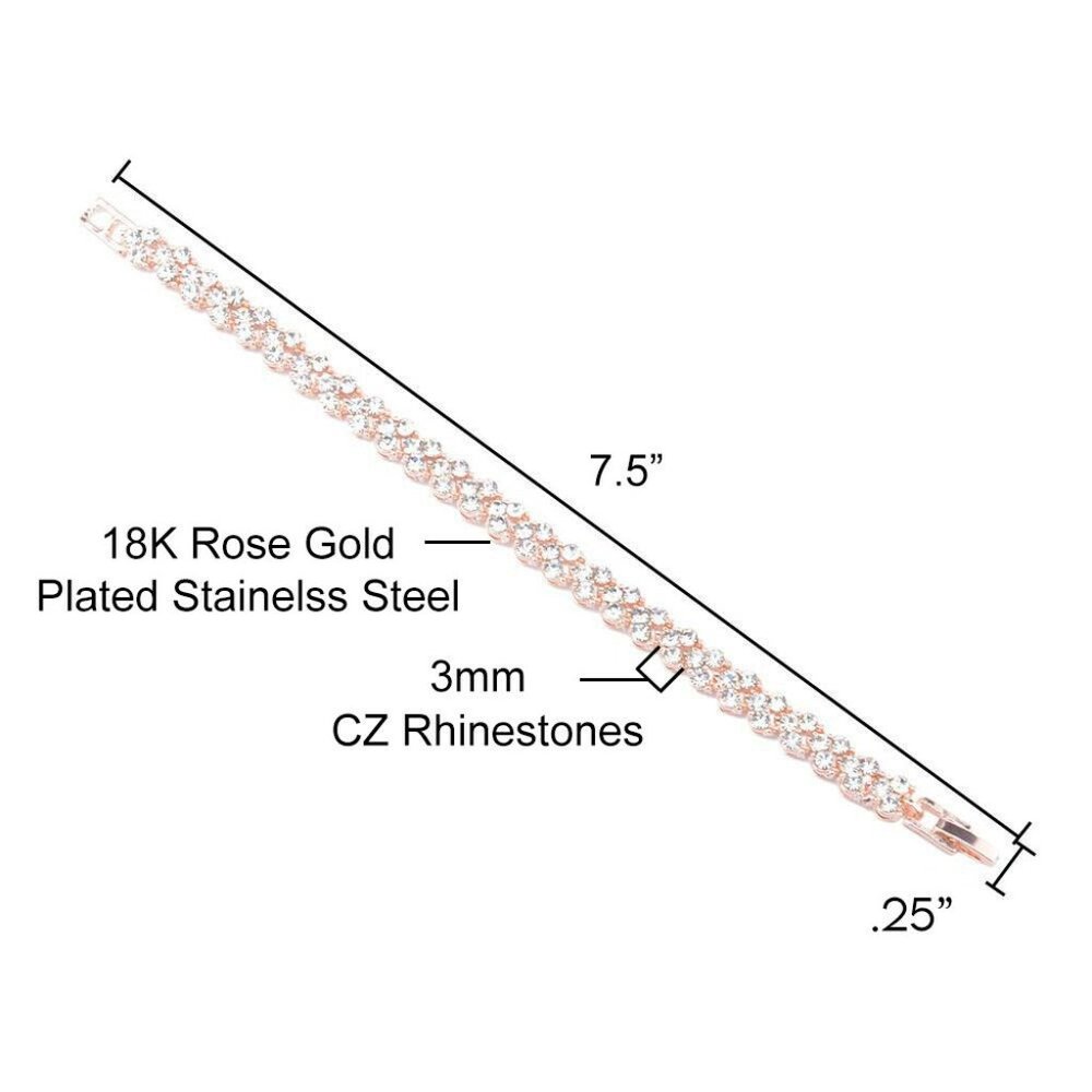 18K Rose or White Gold Silver Plated 7.5in Tennis Bracelet 3mm Round CZ Stones - Picture 3 of 5